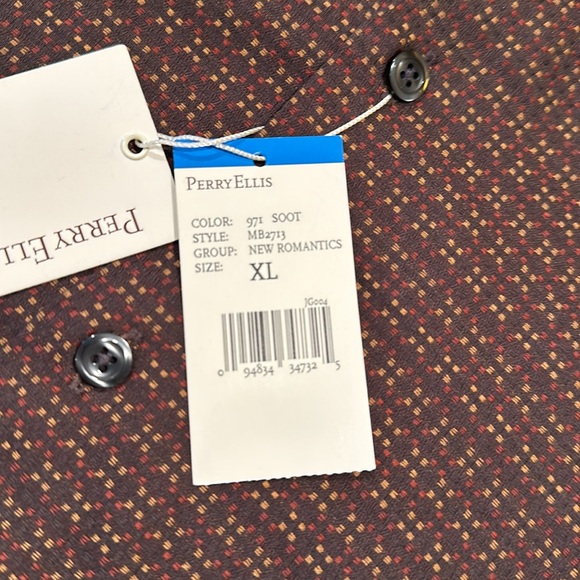 NWT Perry Ellis Men's Brown Patterned Shirt - Picture 5 of 10